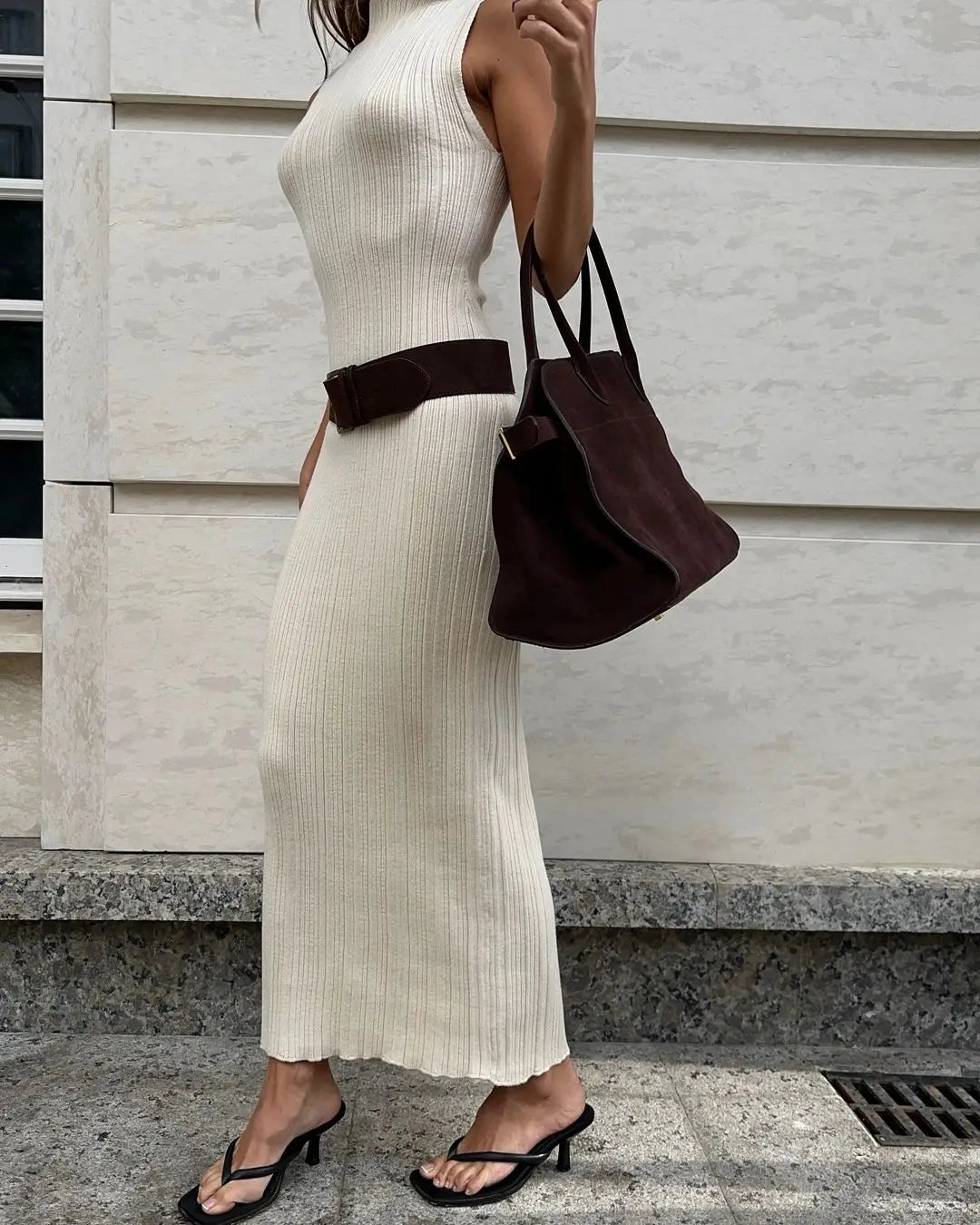 Tossy-Robe longue en fibre tricotée à col roulé pour femme, robe maxi femme, mince, élégante, mode, automne, 2023