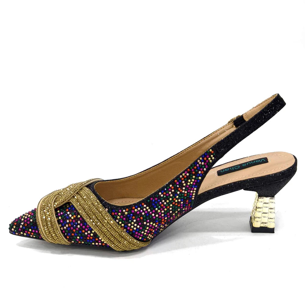 Venus Chan 2024 Design spécial haute qualité couleur Orange femmes africaines chaussures et sac ensemble avec cristal brillant pour la fête de mariage
