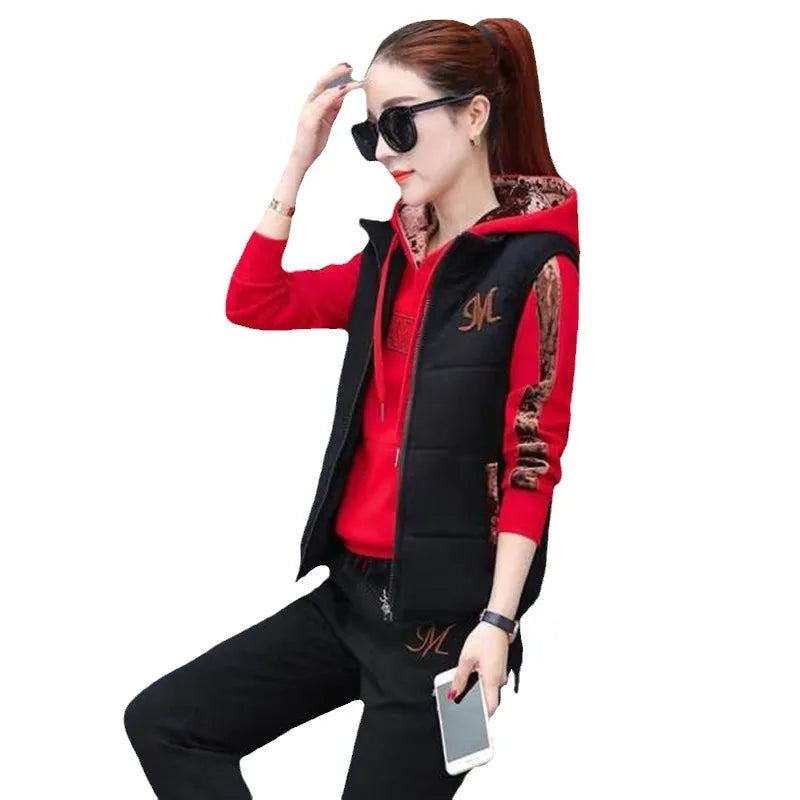 3 pièces femmes ensembles ajouter polaire épais vêtements de sport automne hiver 2025 nouveau décontracté trois pièces mode sweat à capuche ensemble vêtements HTH951