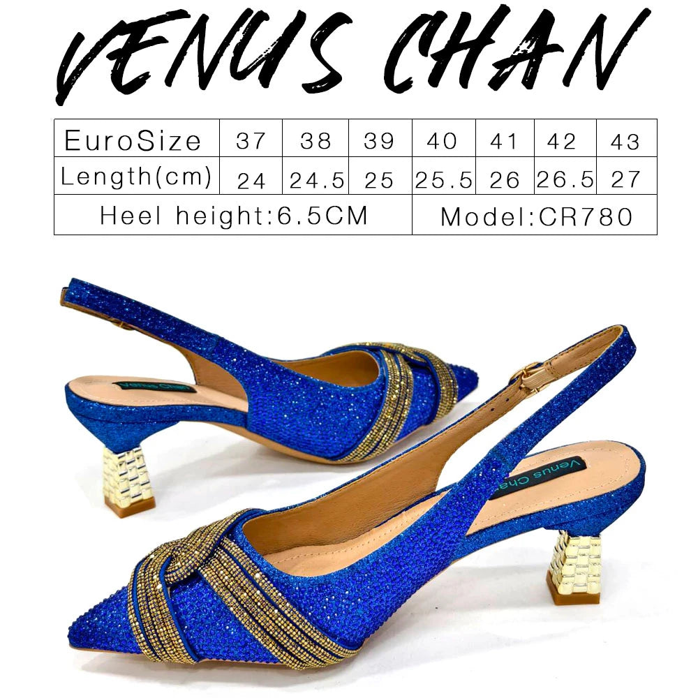 Venus Chan 2024 Design spécial haute qualité couleur Orange femmes africaines chaussures et sac ensemble avec cristal brillant pour la fête de mariage