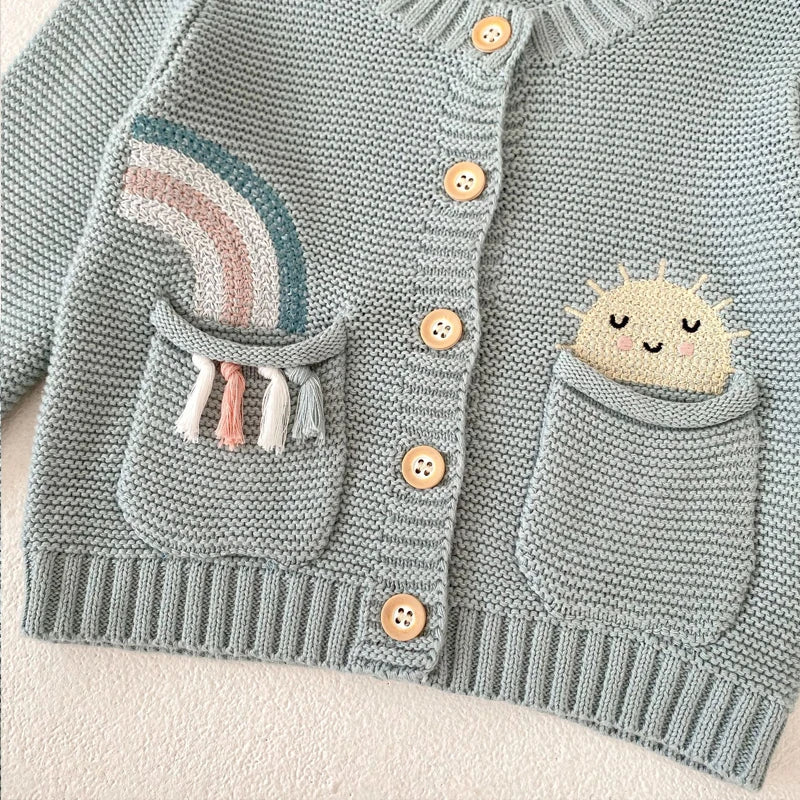 Vêtements pour bébés de 0 à 3 ans, manteau à motif brodé arc-en-ciel, fil de coton avec deux poches, nouvelle collection automne