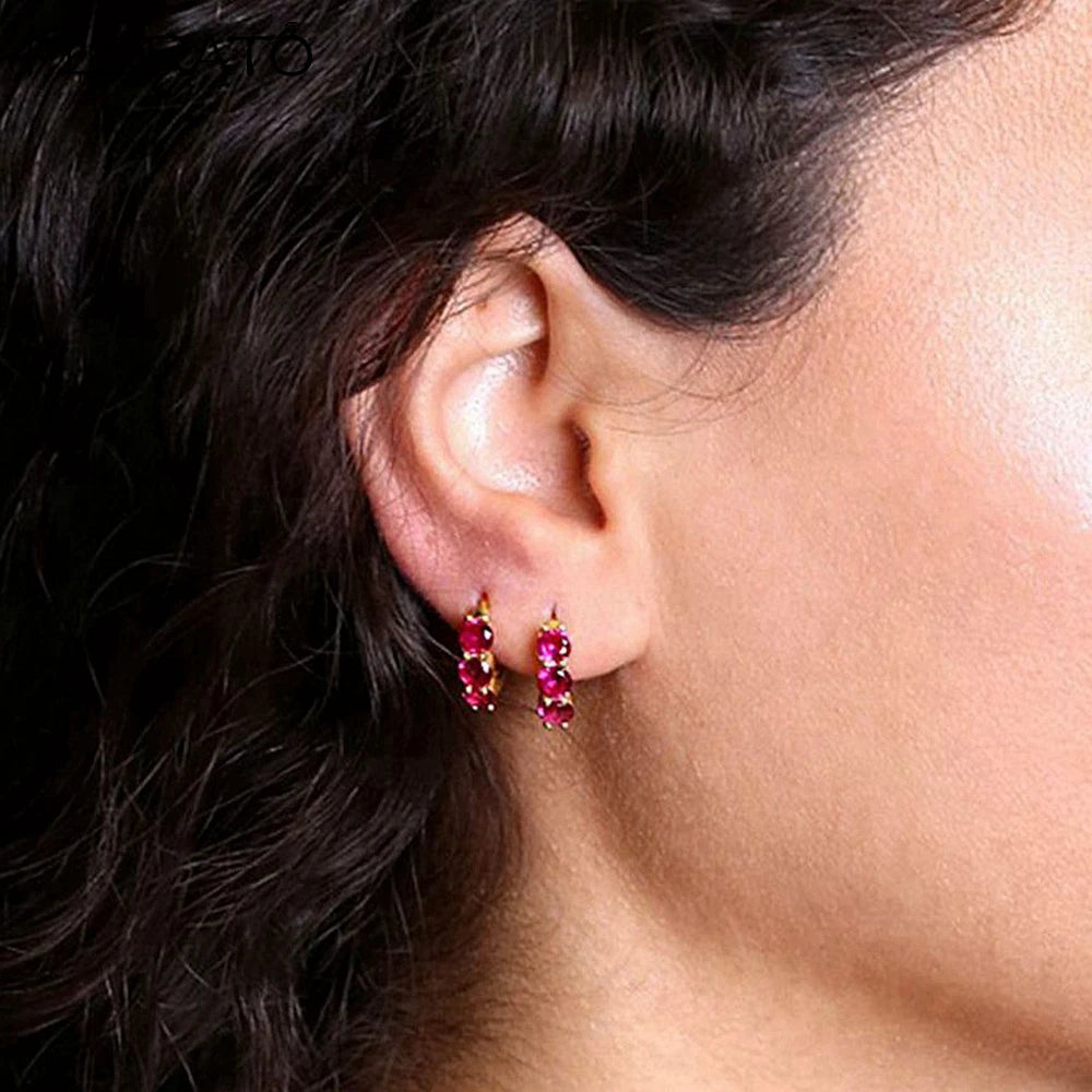 Boucles d'oreilles créoles minimales rouges pour femmes, cristal, petit Huggie, boucle d'oreille cartilage mince, piercing 147 us, bijoux, cadeau, contre-indiqué, 2 pièces