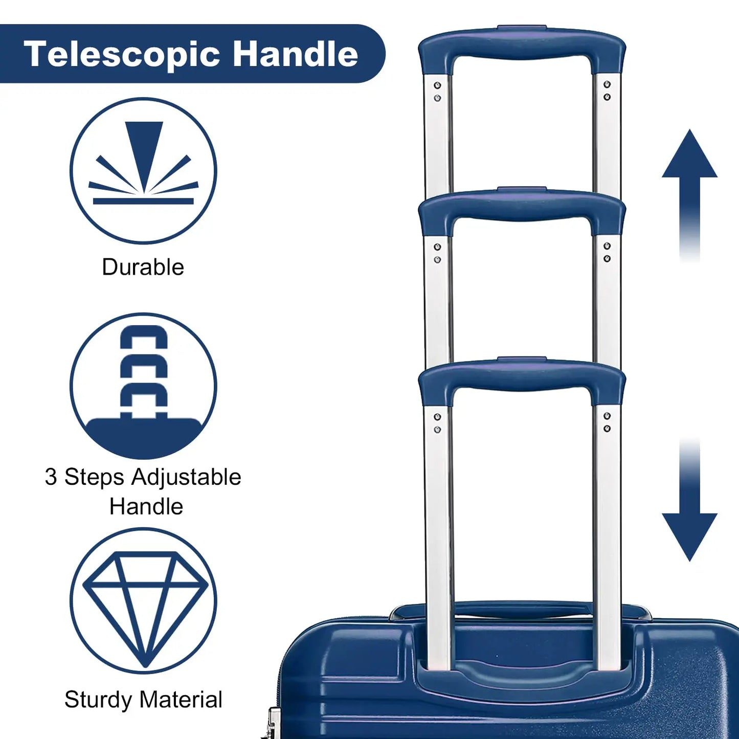 Valise de cabine rigide en PC léger, valise de voyage britannique, 4 roues tournantes, valise à main BLOLock à 3 chiffres