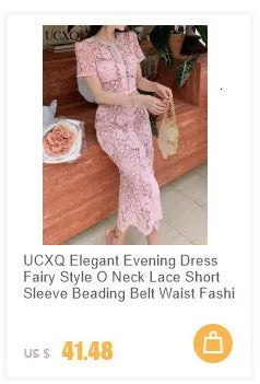 UCXQ Elegant Long Dress French Style Tassels Diamonds Fold Waist Ruffled Edges Evening Dresses Women 2025 Spring Autumn 3WQ8194