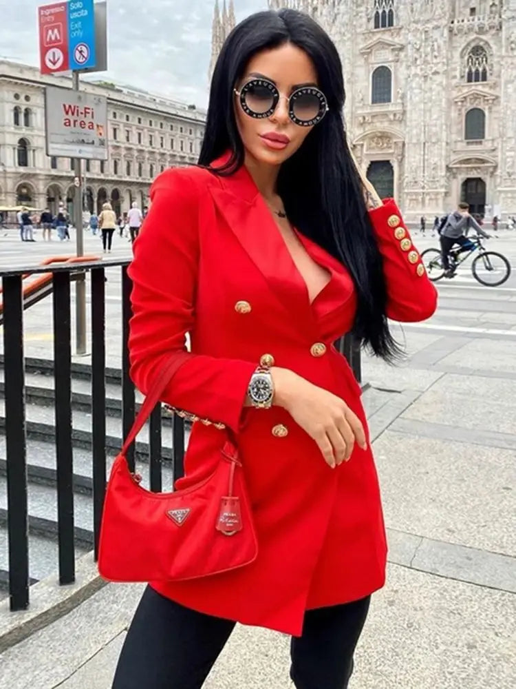 Blazer Sexy à Manches sulfet Double Boutonnage pour Femme, Manteau Slim, Couleur Unie Ol Rose, Vêtements à la Mode, Nouvelle Collection Printemps Automne 2022