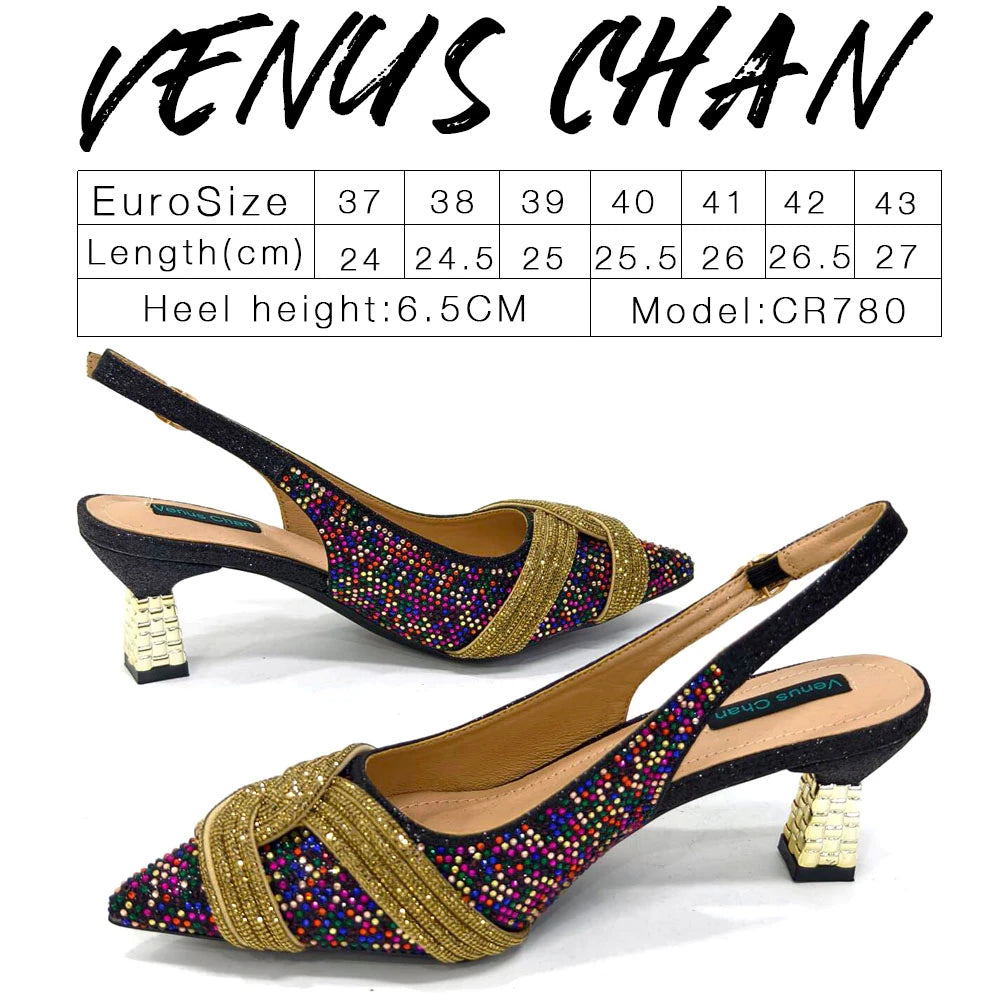 Venus Chan 2024 Design spécial haute qualité couleur Orange femmes africaines chaussures et sac ensemble avec cristal brillant pour la fête de mariage