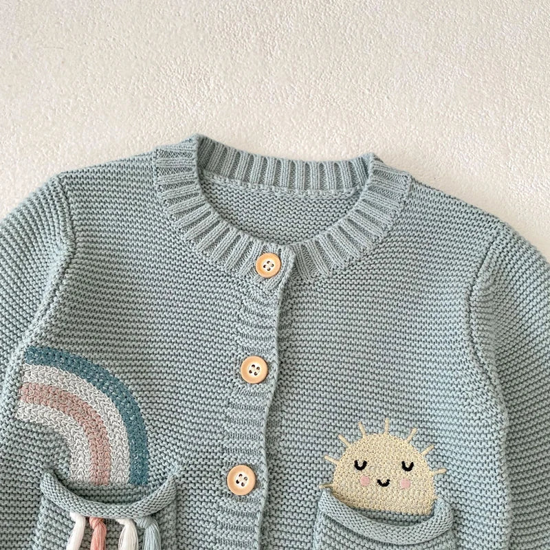 Vêtements pour bébés de 0 à 3 ans, manteau à motif brodé arc-en-ciel, fil de coton avec deux poches, nouvelle collection automne