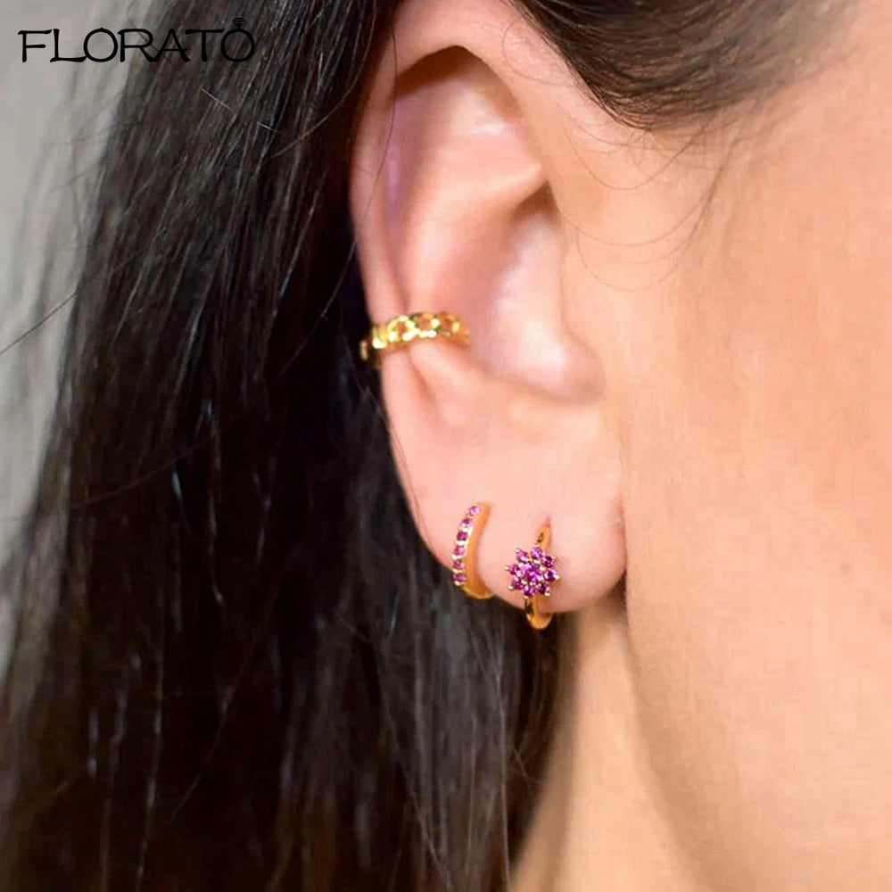 Boucles d'oreilles créoles minimales rouges pour femmes, cristal, petit Huggie, boucle d'oreille cartilage mince, piercing 147 us, bijoux, cadeau, contre-indiqué, 2 pièces