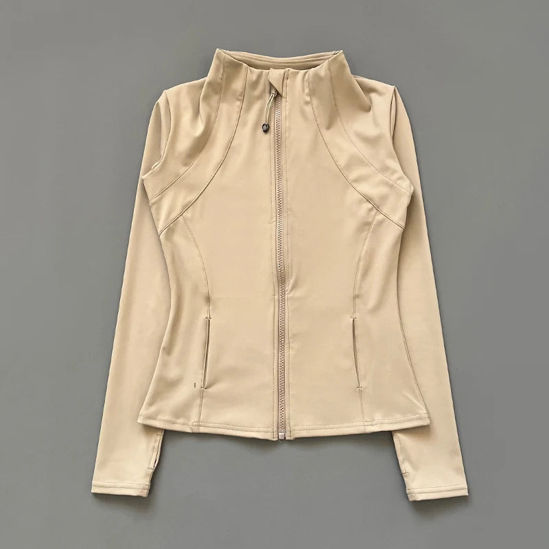 Veste de Fitness à col montant pour femmes, séchage rapide, coupe ajustée, fermeture éclair, vêtements de Yoga, manches longues, respirant, course à pied, sport, cyclisme
