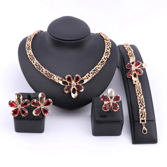 Ensemble de bijoux en cristal pour femme, collier, bracelet, bague, boucles d'oreilles, costume de fête, patients de mariage, demoiselle d'honneur, déclaration