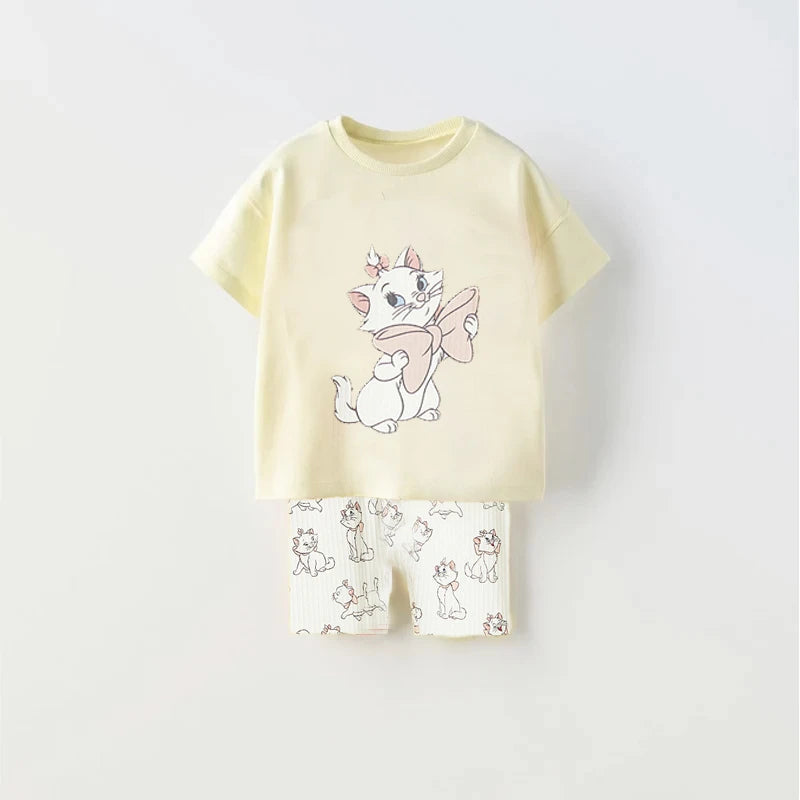 Dessin animé imprimé chaton enfants été costume décontracté ensemble enfants garçon et fille T-shirt Shorts 2 pièces/ensemble bébé manteau enfant en bas âge ensemble
