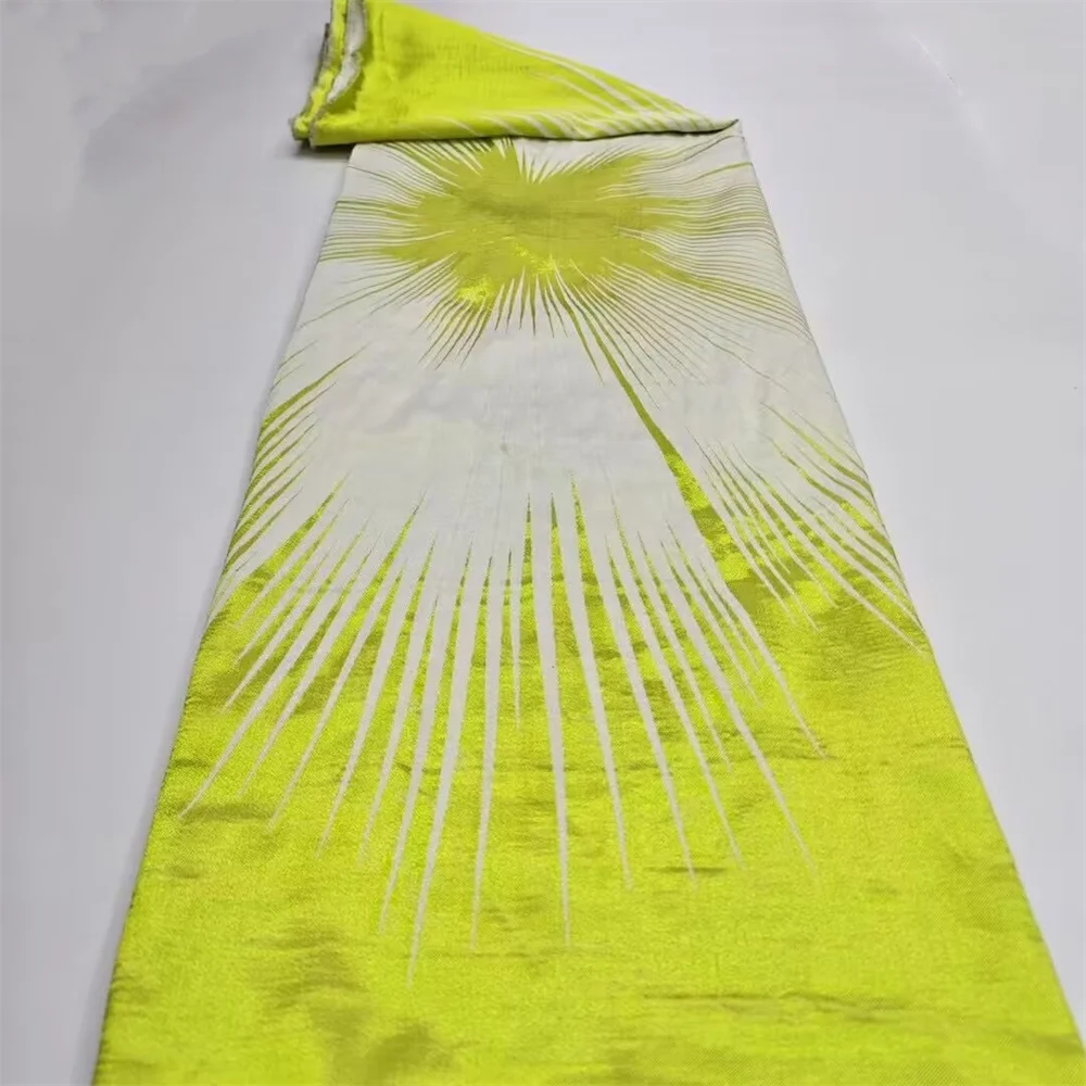 Tissu de luxe Jacquard brocart africain jaune pour femmes nigérianes, motif Floral damassé doré, matériel pour robe en dentelle, Brocard Tissu 5 Yard DB14