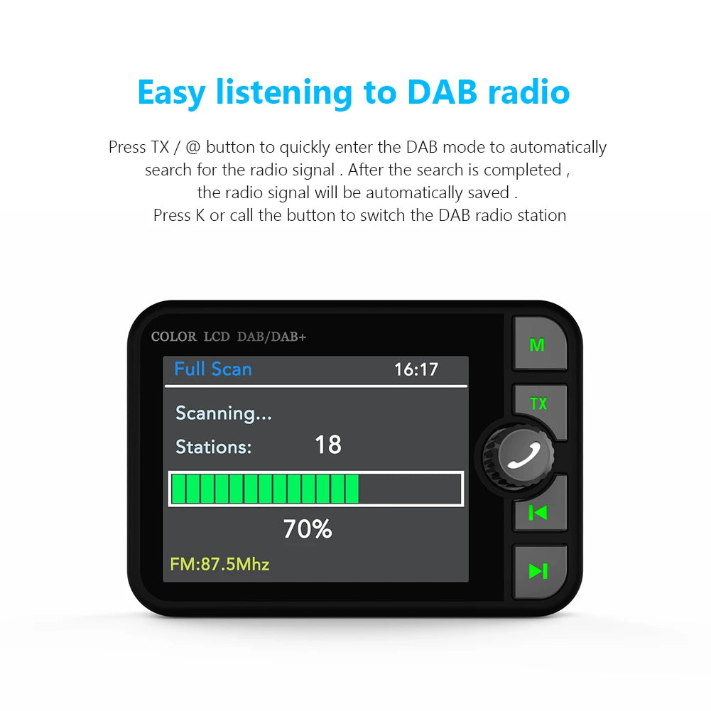 Récepteur Radio DAB dans la voiture avec écran 2.4 pouces, adaptateur de diffusion d'antenne de Signal numérique stéréo, transmetteur FM Bluetooth 5.0 AUX MP3