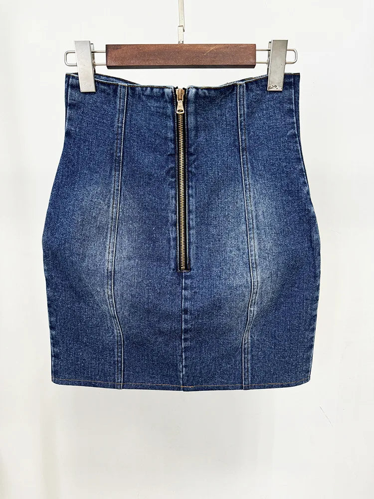 Veste en jean couvertes à double boutonnage pour femme, mini jupe, blazer de piste, boutons de discussion, haut de gamme, ET, le plus récent, designer, 2024
