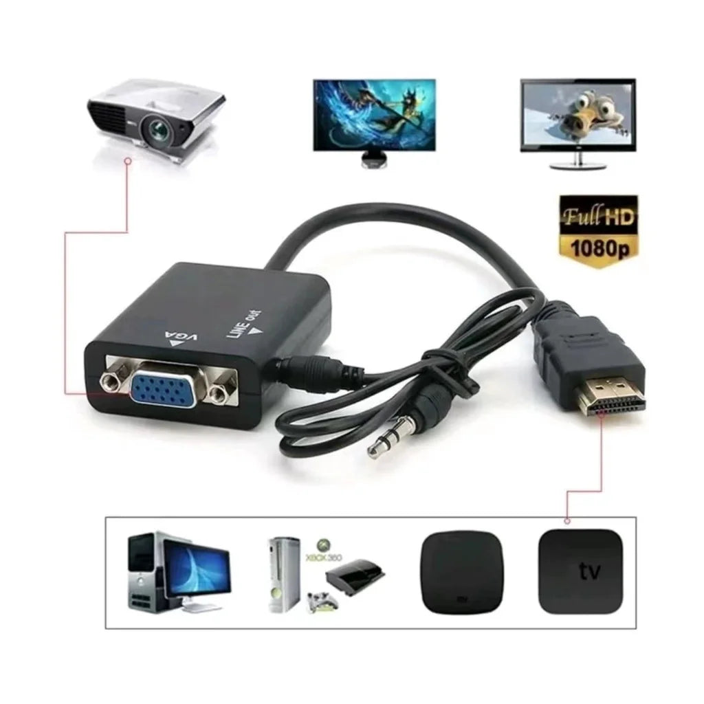 ALFA Cabo Adaptateur Convertisseur Hdmi Para Vga Com Saída P2 De Audio
