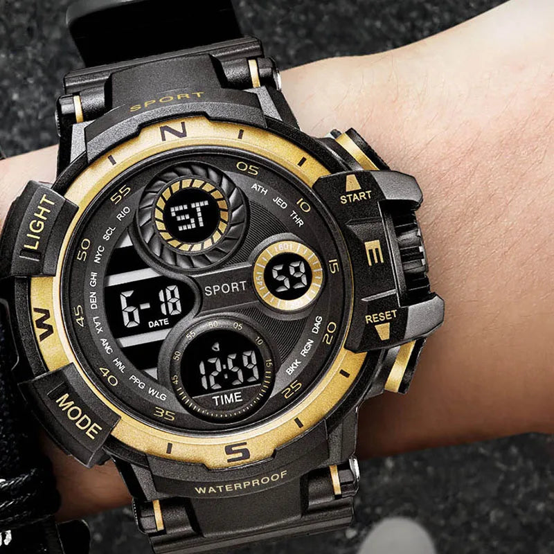 YIKAZE montre numérique noire pour hommes montres de sport étanche chronographe extérieur horloge à main G infanterie choc étudiant montre-bracelet