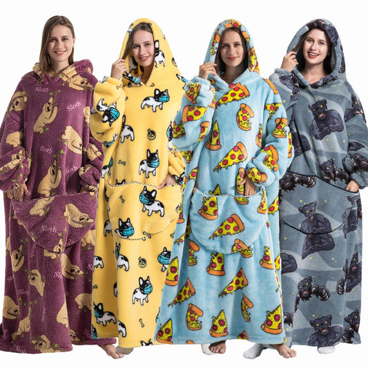 Femmes couvertures avec manches adulte Super chaud surdimensionné sweats à capuche hiver en peluche flanelle pyjama sweat hommes femmes couverture portable