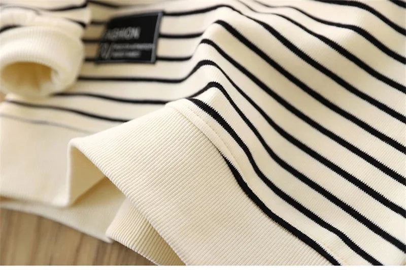 Boys Stripes Sweatshirt Coats Spring Autumn Girls Casual Pullover Big Kids Clothing Lapel Zipper Tops Children Sportswear 4-14Y