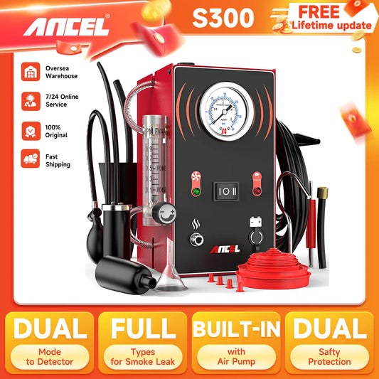 ANCEL S300 détecteur de fuite de fumée de voiture Turbo 12V avec pompe EVAP localisateur de fuite de tuyau générateur de fumée outil de Diagnostic pour voiture moto