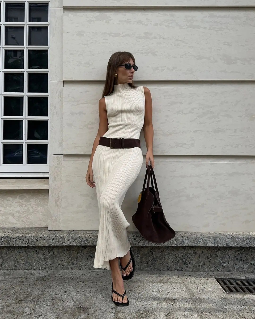 Tossy-Robe longue en fibre tricotée à col roulé pour femme, robe maxi femme, mince, élégante, mode, automne, 2023