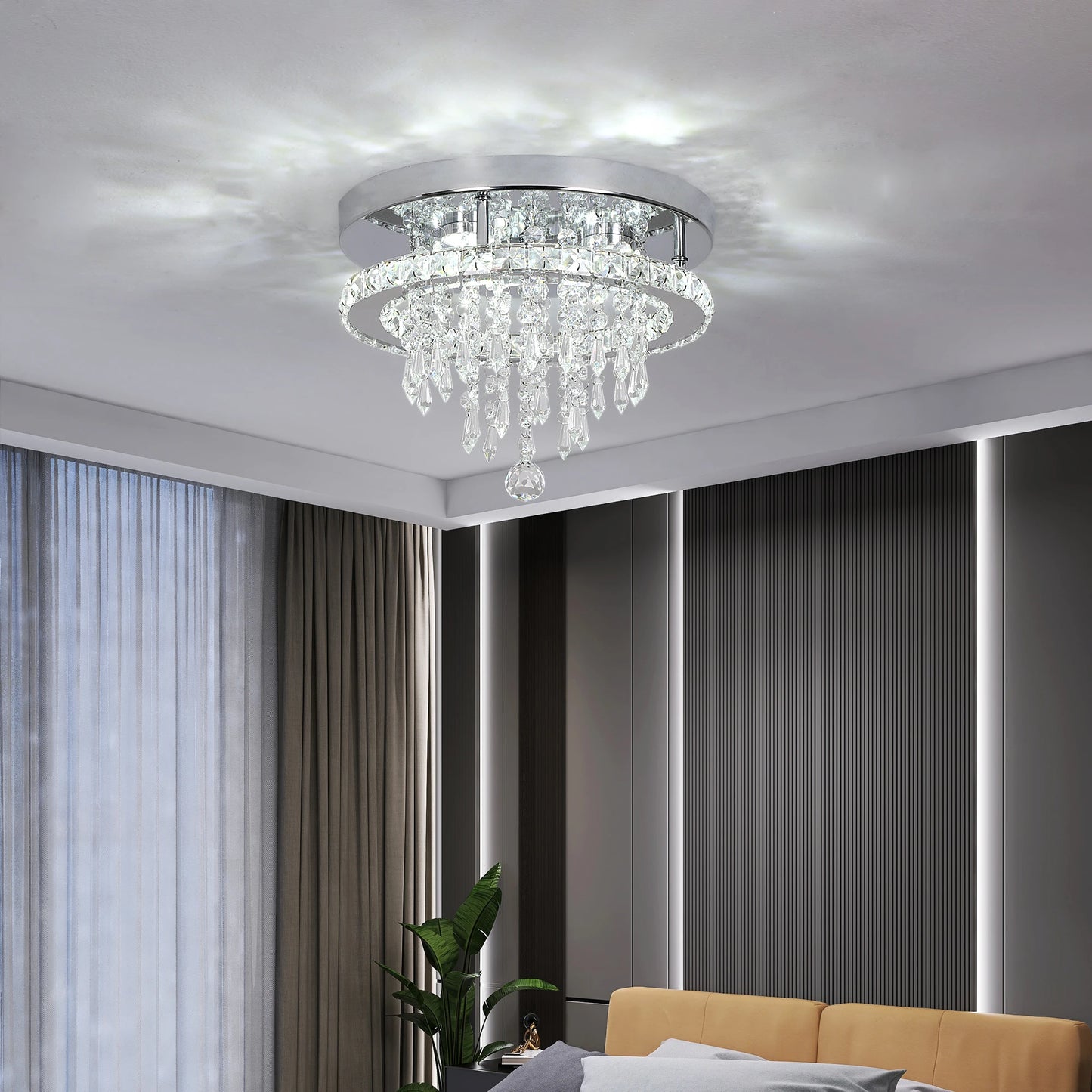 Moderne K9 Led plafonnier en cristal lustre intelligent pendentif anneau de lumière Chrome Plafonier luminaire salle à manger salon décor luxe