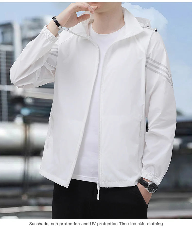 Vêtements de Protection solaire pour hommes, nouvelle veste coupe-vent décontractée, solide, fermeture éclair, respirant, résistant aux UV, manteaux de peau à séchage rapide, 2025
