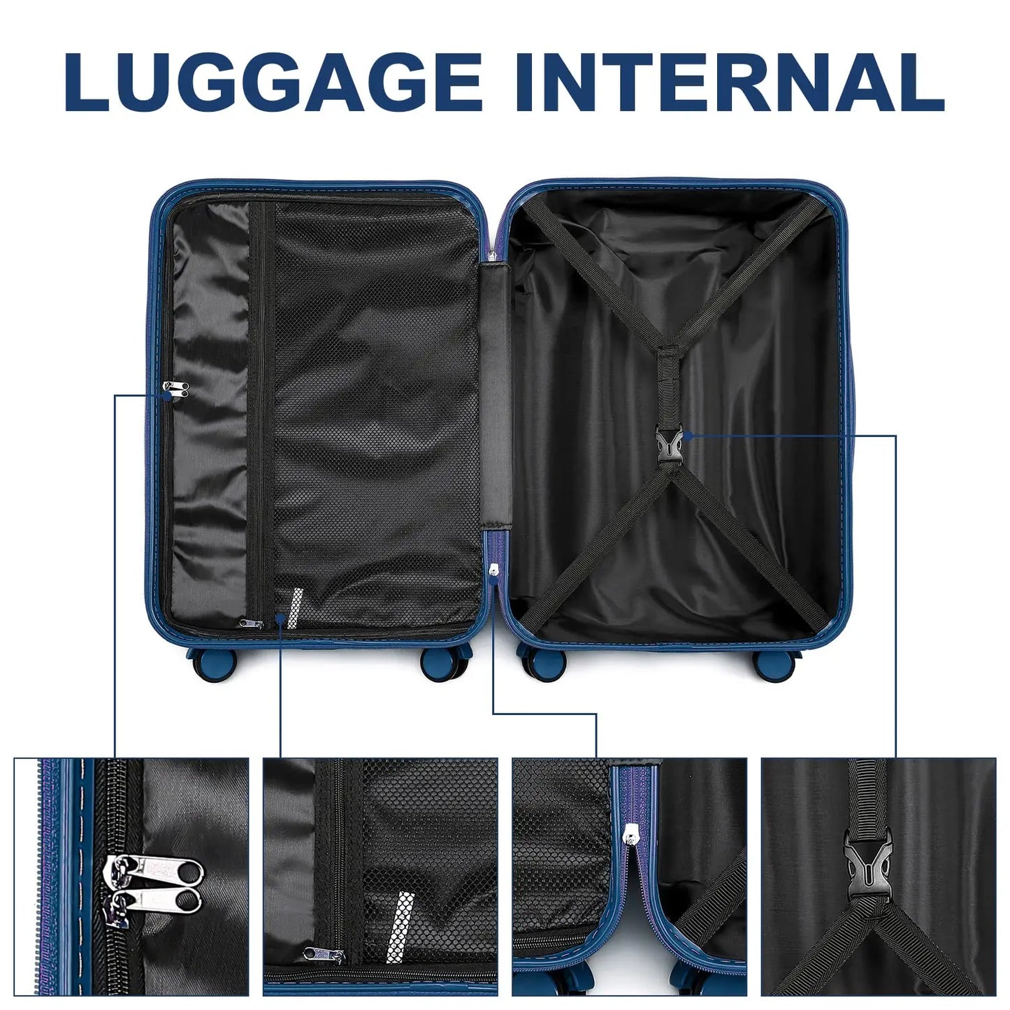 Valise de cabine rigide en PC léger, valise de voyage britannique, 4 roues tournantes, valise à main BLOLock à 3 chiffres