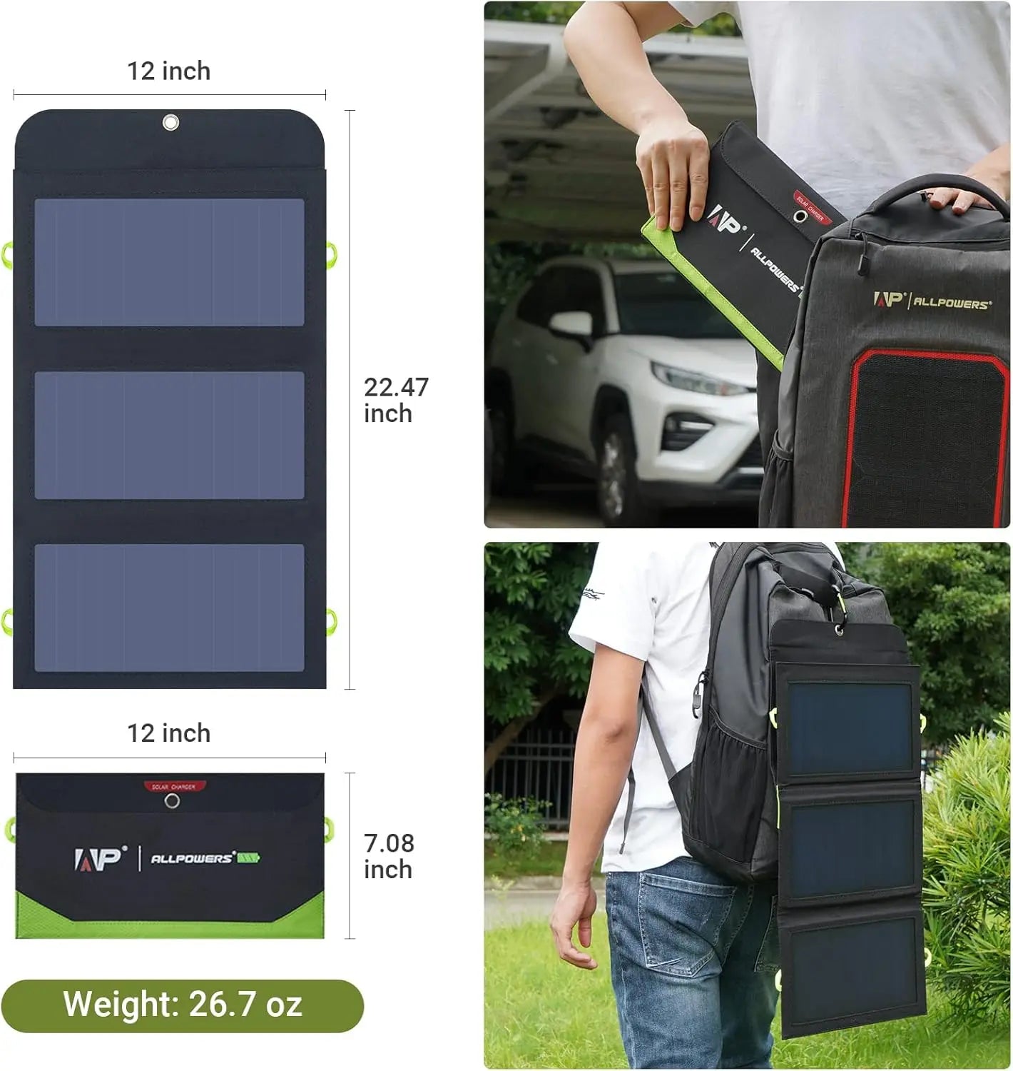 ALLPOWERS-Panneau Solaire Flexible Pliable, 5V 18V, Chargeur de Batterie à Haute Efficacité, 21W, Chargeur de Téléphone pour iPhone de Voyage