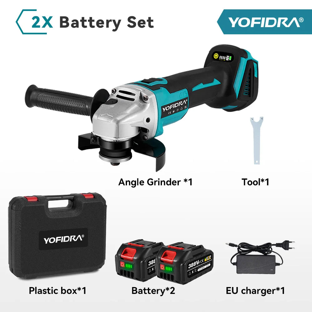 Yofidra 125mm meuleuse d'angle sans brosse 4 vitesses rectifieuse sans fil coupe travail du bois pour Makita 18V-21V batterie broche