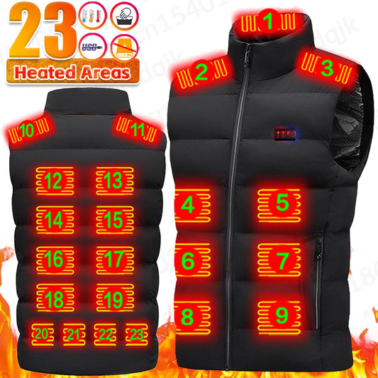 Veste chauffante en coton unisexe, manteau de chasse décontracté, contrôle intelligent de la température, USB métropolitain, 23 zones de chauffage, hommes et femmes, hiver