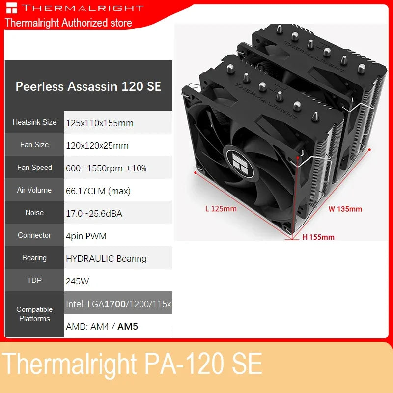 Thermalright Peerless Assassin 120 SE Daul-Tower radiateur CPU à flux latéral LGA1700 1200 AM4 AM5 PA-120SE refroidissement PA120 SE