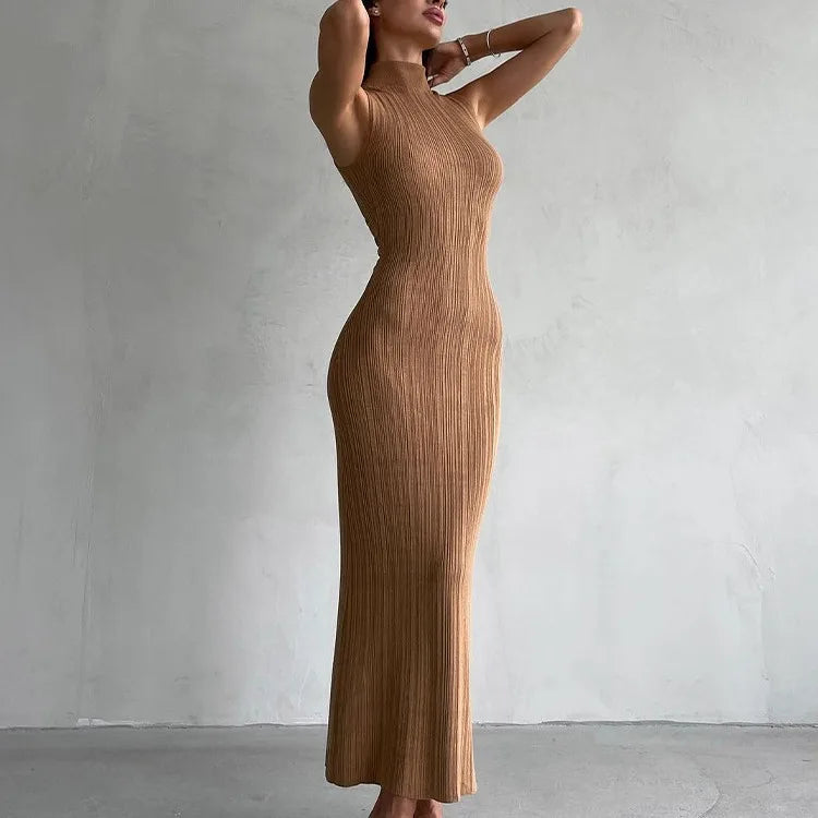 Tossy-Robe longue en fibre tricotée à col roulé pour femme, robe maxi femme, mince, élégante, mode, automne, 2023