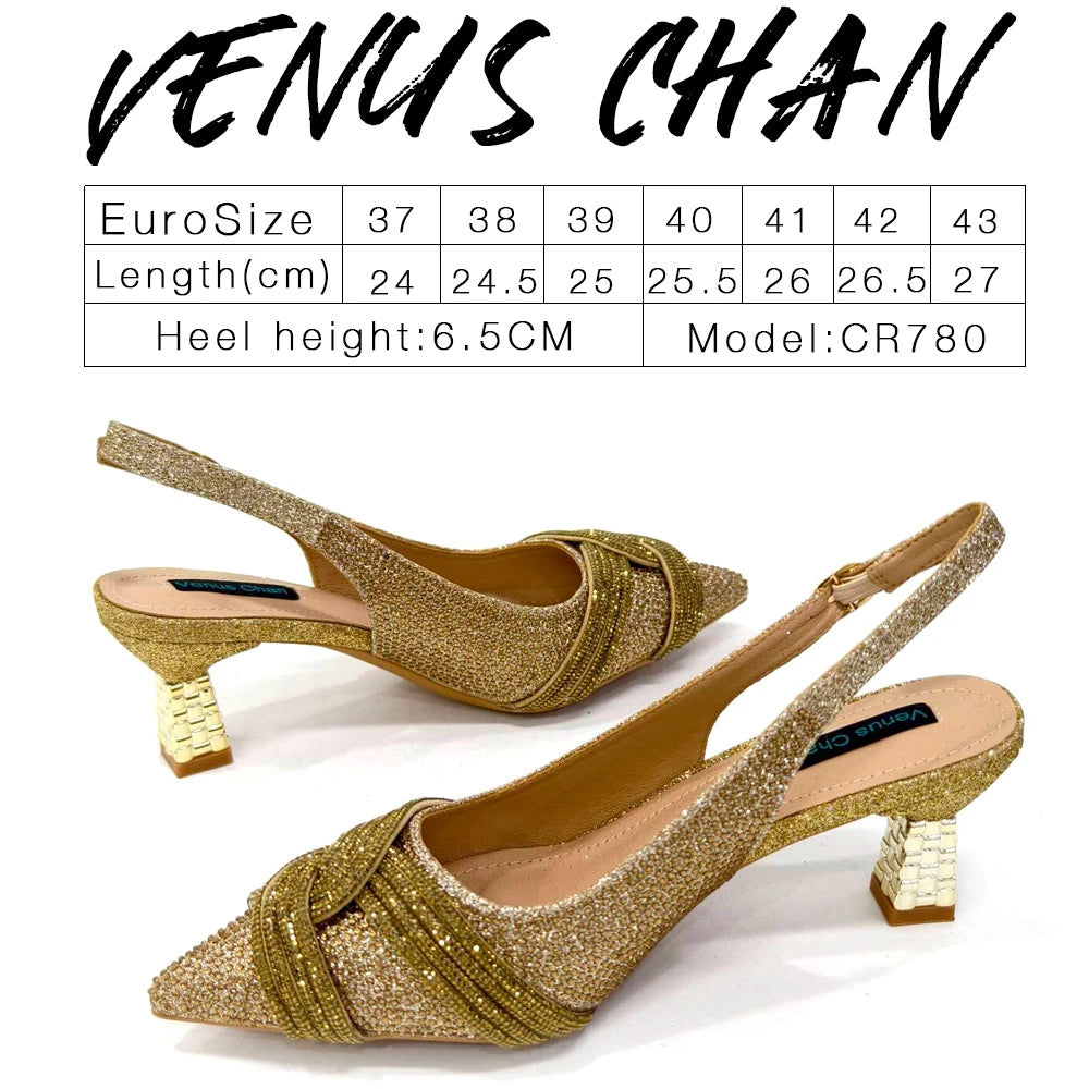 Venus Chan 2024 Design spécial haute qualité couleur Orange femmes africaines chaussures et sac ensemble avec cristal brillant pour la fête de mariage