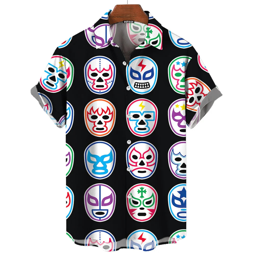 Chemise Vintage pour hommes, imprimé lutte mexicaine en 3d, vêtements pour hommes de haute qualité, ample et surdimensionné, mode décontractée, manches courtes