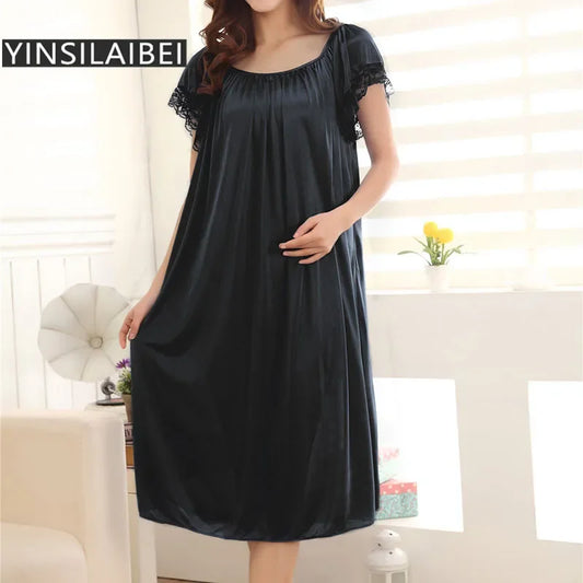 Transparent grande taille Sexy femmes vêtements de nuit femme glace soie Satin chemise de nuit robe de nuit longue dames vêtements de nuit chemises de nuit