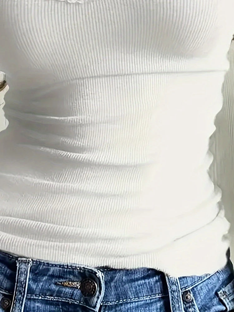 Débardeur sans bretelles pour femmes, grande taille 1XL-5XL Y2K, garniture à volants, décontracté, solide, Slim, gilet sans manches