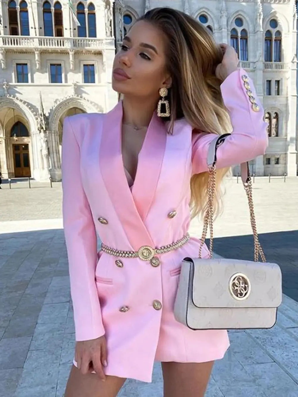Blazer Sexy à Manches sulfet Double Boutonnage pour Femme, Manteau Slim, Couleur Unie Ol Rose, Vêtements à la Mode, Nouvelle Collection Printemps Automne 2022