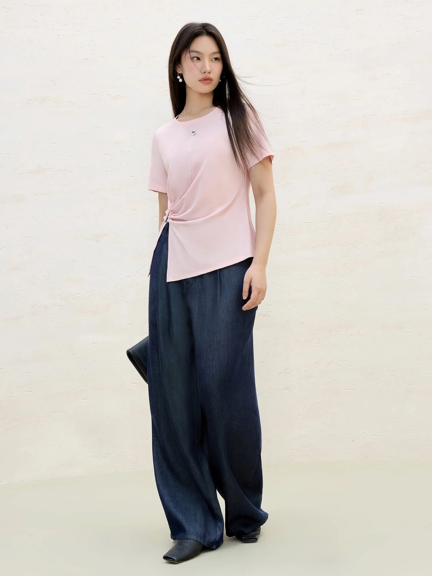 DUSHU grande taille refroidissement Lyocell pantalon été 2025 bureau décontracté jambe droite pantalon polyvalent agrafe femmes pantalon décontracté