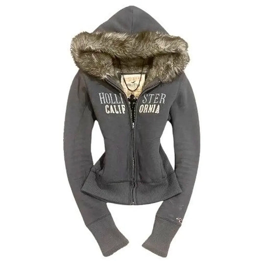 Veste à capuche Vintage décontractée avec fermeture éclair, en coton, chaude, à la mode pour femmes, vêtements Y2k, lettre brodée, sweat-shirt surdimensionné