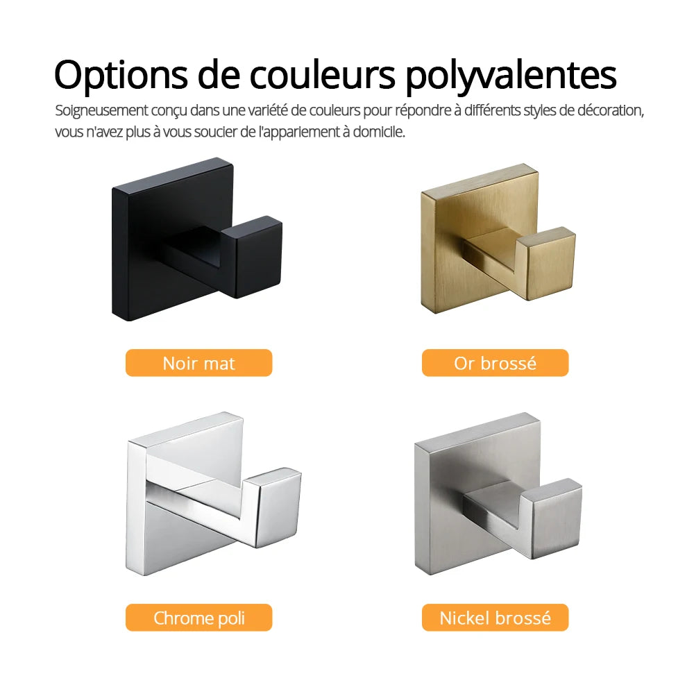 Bagnéritage-Crochets carrés en acier inoxydable, crochet mural pour peignoir, manteau, serviette, chambre à coucher, rapide