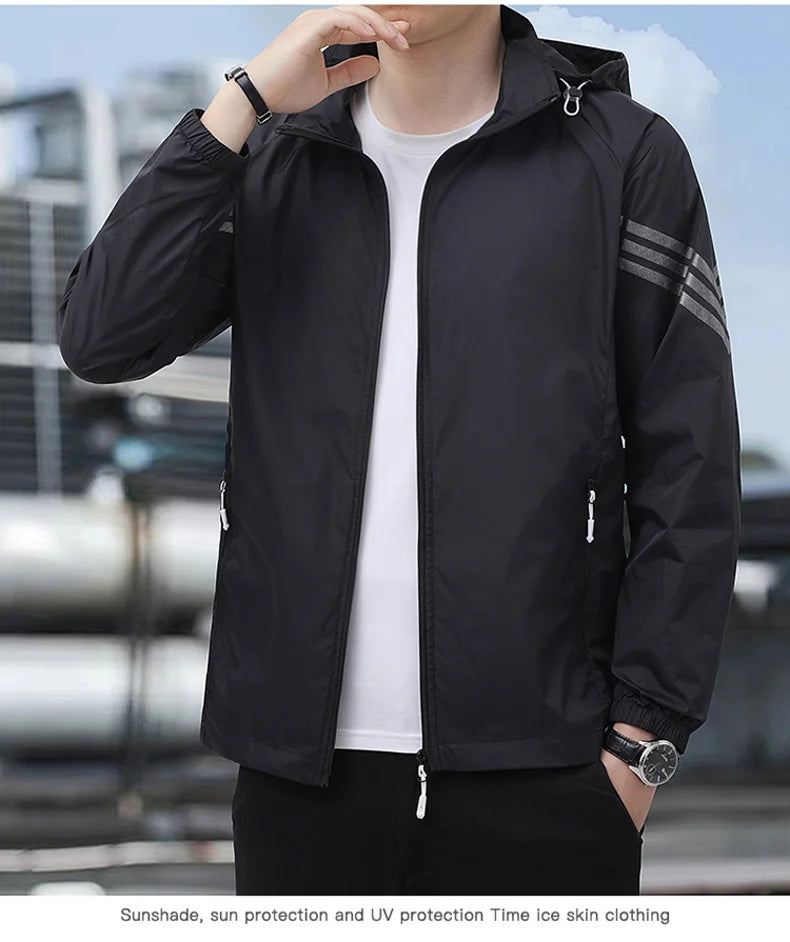 Vêtements de Protection solaire pour hommes, nouvelle veste coupe-vent décontractée, solide, fermeture éclair, respirant, résistant aux UV, manteaux de peau à séchage rapide, 2025