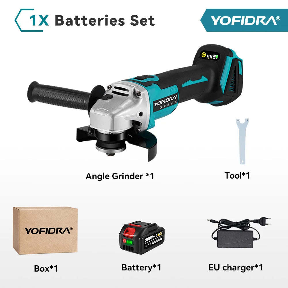 Yofidra 125mm meuleuse d'angle sans brosse 4 vitesses rectifieuse sans fil coupe travail du bois pour Makita 18V-21V batterie broche