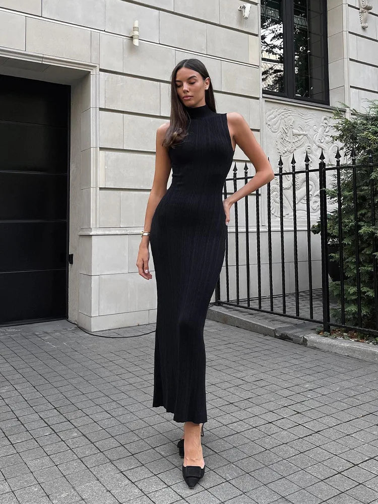 Tossy-Robe longue en fibre tricotée à col roulé pour femme, robe maxi femme, mince, élégante, mode, automne, 2023