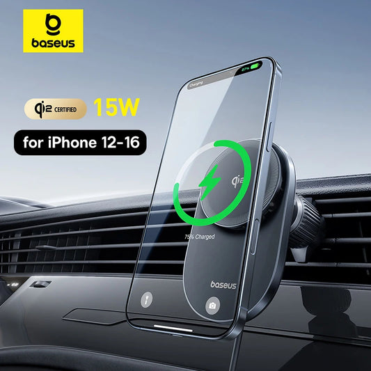 Baseus Chargeur sans fil magnétique pour voiture, Qi2, 15W, charge rapide, support de téléphone, ventilateur de refroidissement, iPhone 16, 15, 14, Samsung, Xiaomi