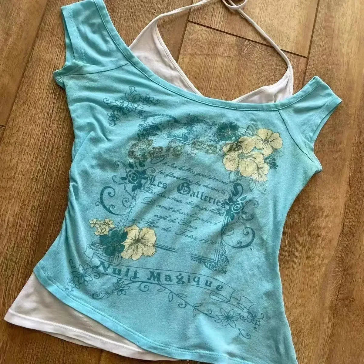 Y2k-T-shirt à Manches Courtes pour Femme, Vêtement Vintage Doux et Sexy, Col Licou, Slim, Décontracté, Populaire, Chic