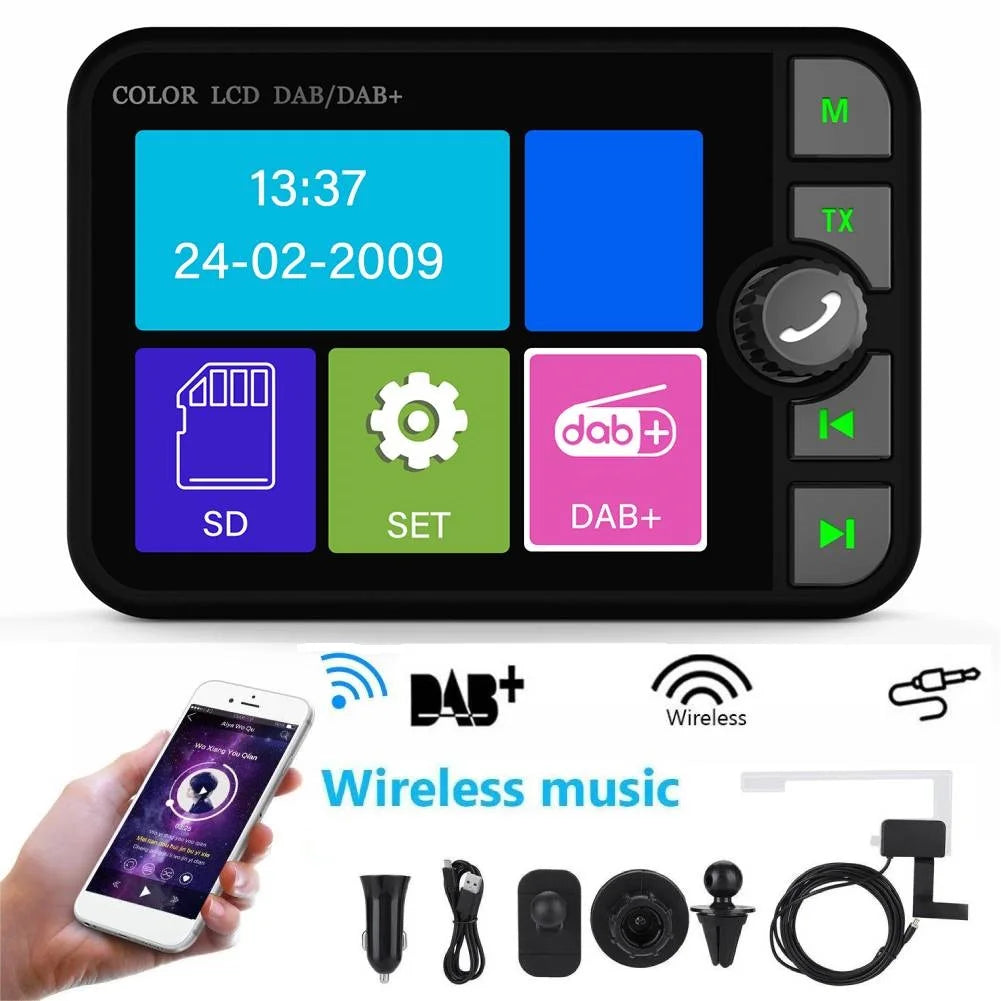Récepteur Radio DAB dans la voiture avec écran 2.4 pouces, adaptateur de diffusion d'antenne de Signal numérique stéréo, transmetteur FM Bluetooth 5.0 AUX MP3