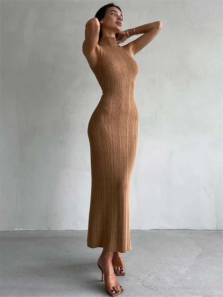 Tossy-Robe longue en fibre tricotée à col roulé pour femme, robe maxi femme, mince, élégante, mode, automne, 2023