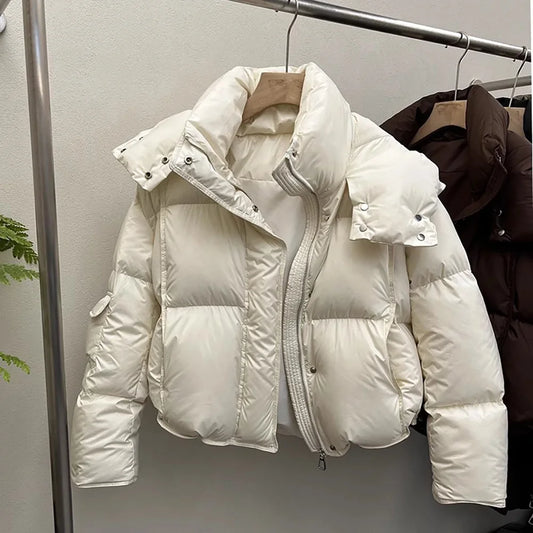 Veste matelassurera en coton à manches longues pour femme, Parkas courtes à capuche, Vêtements d'extérieur rembourrés, Chaud, Hiver