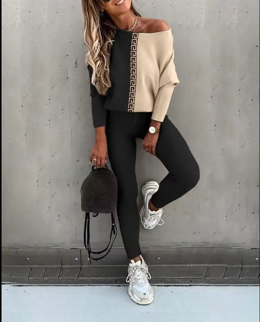 Ensemble 2 pièces imprimé pour femme, tenue de sport décontractée, pantalon de jogging en V, ensembles trempés, vêtements de survêtement, automne