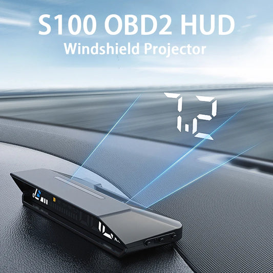 Affichage tête haute S100 Auto HUD OBD2, projection sur verre, budgétaire de pare-brise de vitesse de voiture, compteur de vitesse, alarme, accessoires électroniques
